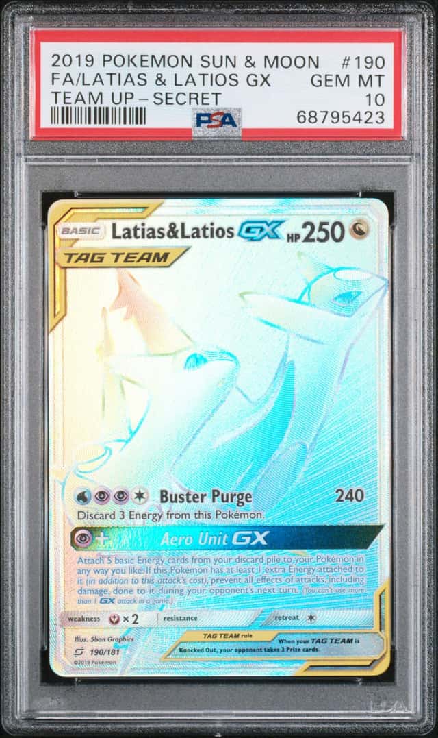 LATIAS & LATIOS GX POKEMON SUN & MOON TEAM UP 190/181 SECRET RARE PSA 10 Q0895