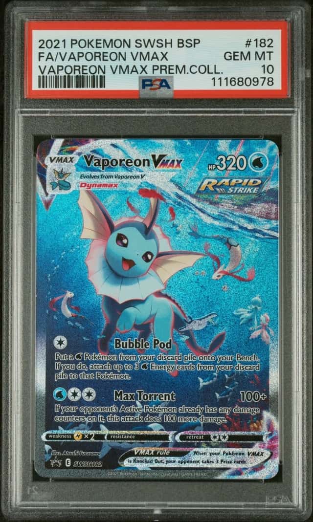 Pokemon Vaporeon Vmax Swsh Promo 182 Premium Coll. Full Alt Art PSA 10