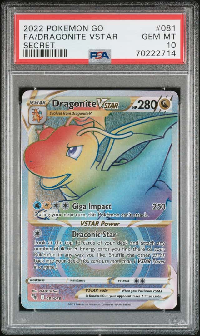 Pokemon Dragonite Vstar Go 081 Secret Rare DAMAGED SLAB PSA 10