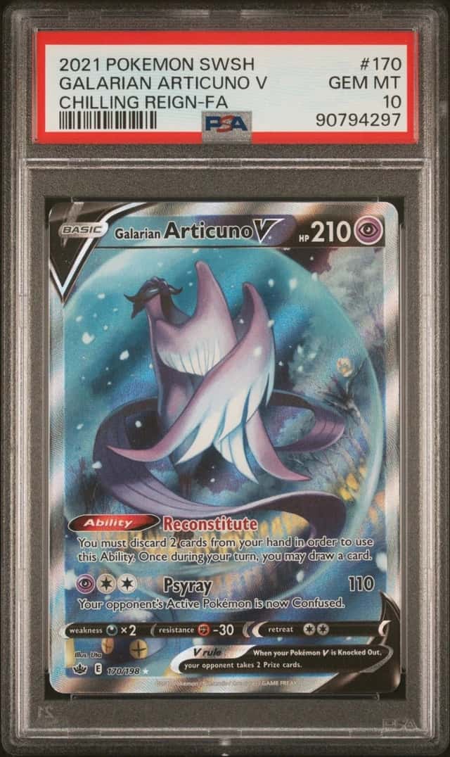 Pokemon Galarian Articuno V Chilling Reign Full Alt Art 170/198 PSA 10 Gem Mint