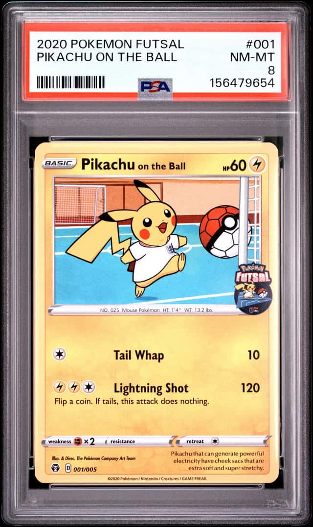 2020 Pokemon Futsal Promos Pikachu on the Ball #001/005 PSA 8