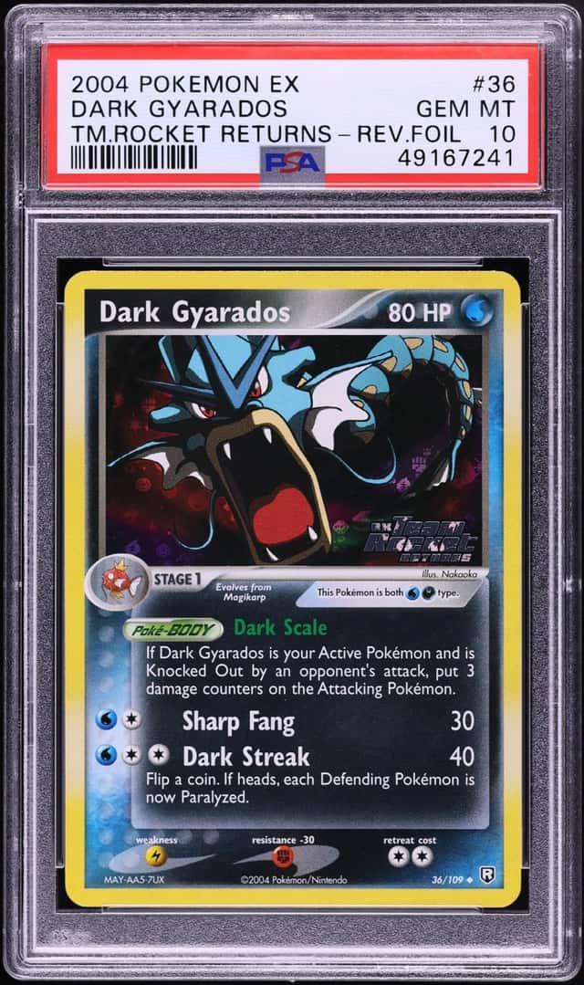 2004 Pokemon EX Team Rocket Returns Reverse Holo Dark Gyarados #36 PSA 10 GEM MINT