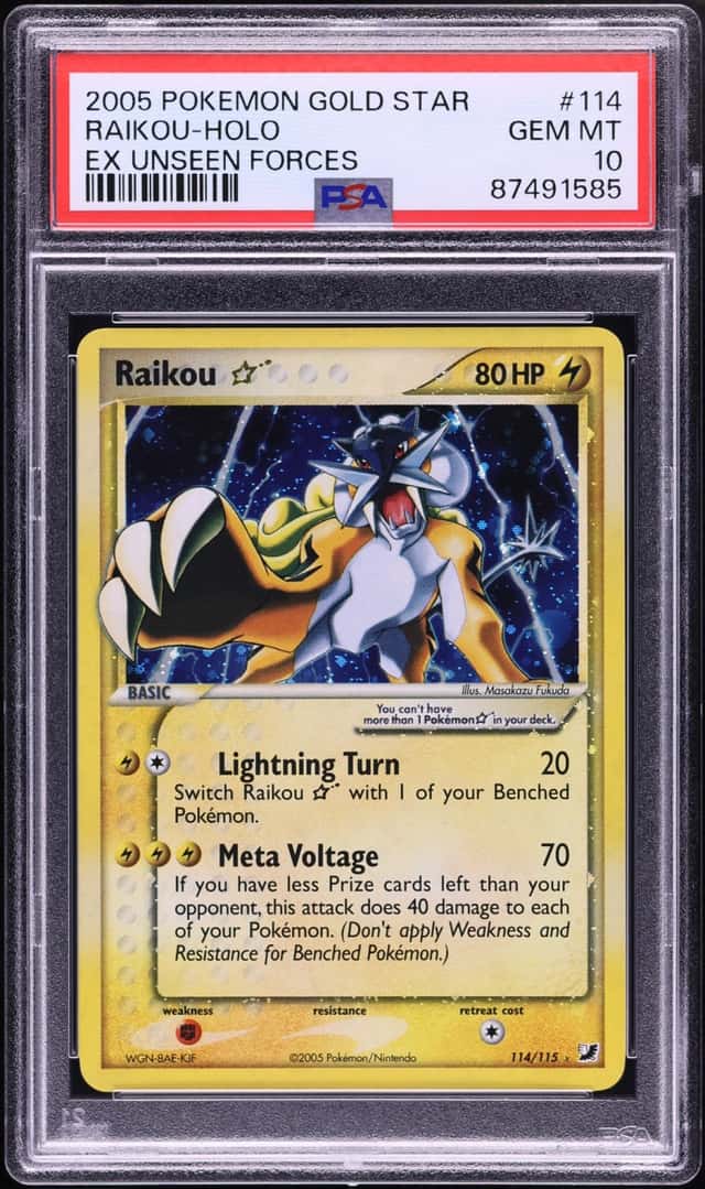 2005 Pokemon EX Unseen Forces Holo Raikou Gold Star #114 PSA 10 GEM MINT