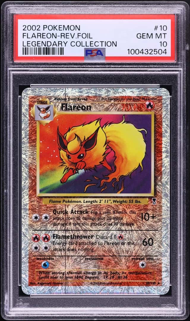 2002 Pokemon Legendary Collection Reverse Holo Flareon #10 PSA 10 GEM MINT