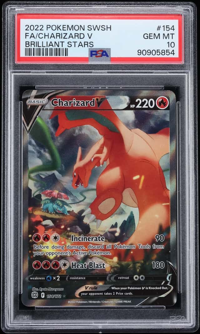 2022 Pokemon Sword & Shield Brilliant Stars Full Art Charizard V #154 PSA 10 GEM MINT