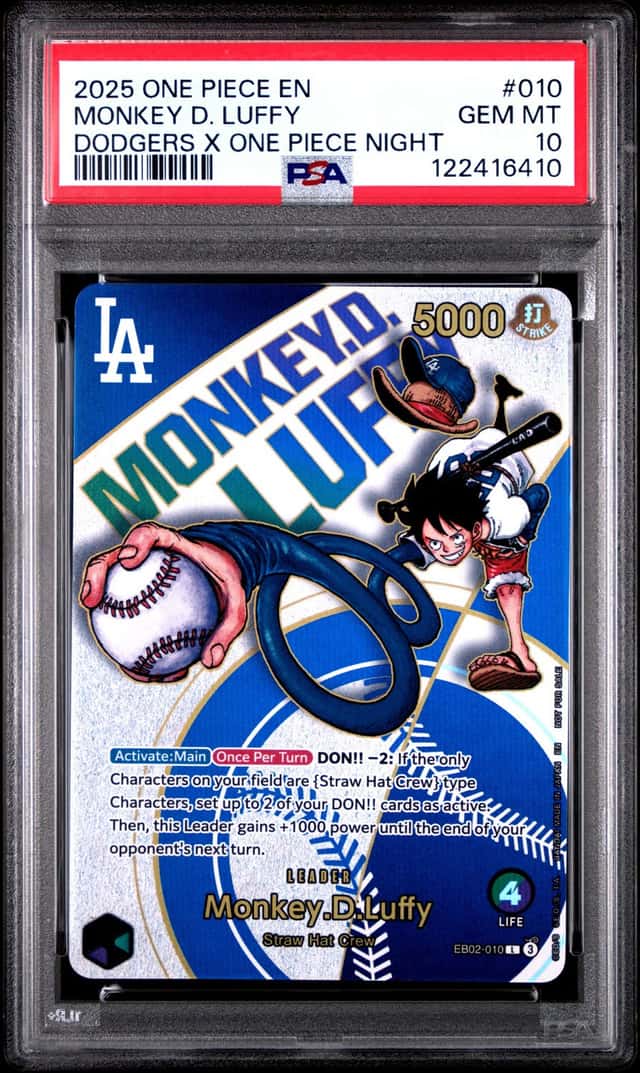 2025 ONE PIECE PROMOS DODGERS X ONE PIECE NIGHT #010 MONKEY D. LUFFY PSA 10