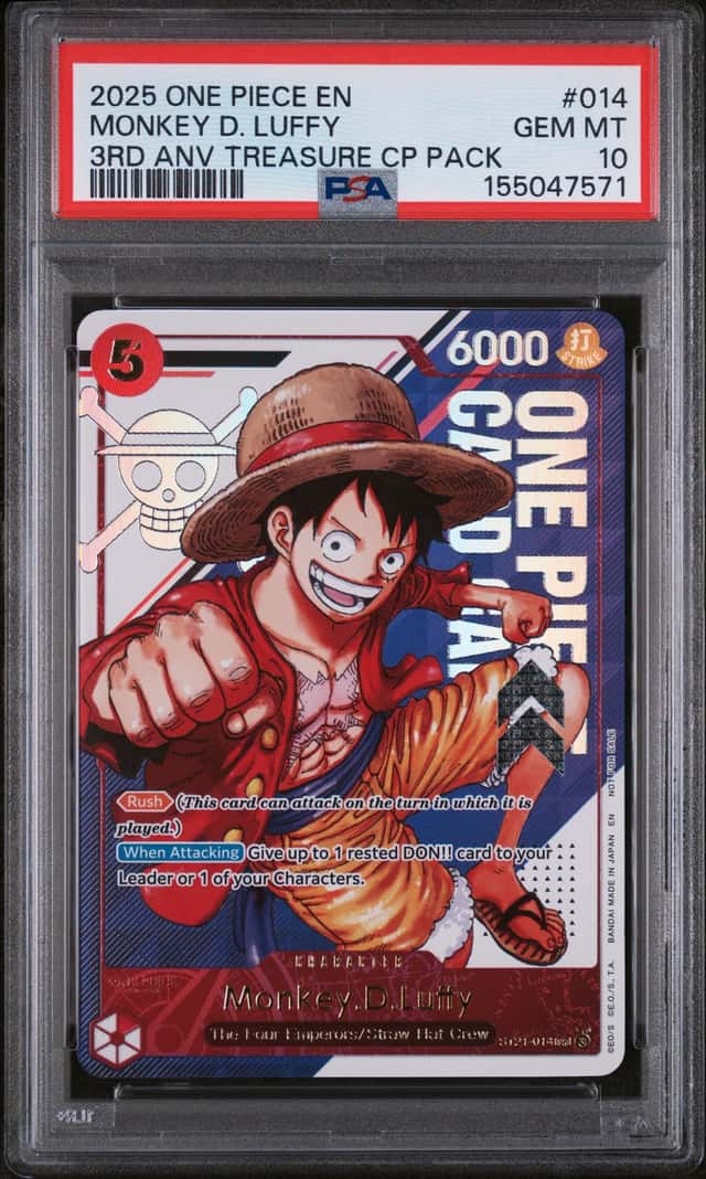 2025 ONE PIECE MONKEY D. LUFFY 3RD ANNIV! TREASURE CP PACK #ST21-014 PSA 10