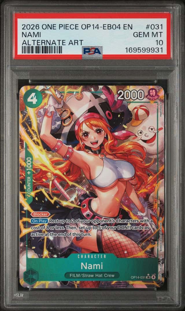 2026 One Piece Azure Sea's Seven Nami Super Rare Alternate Art #OP14-031 PSA 10