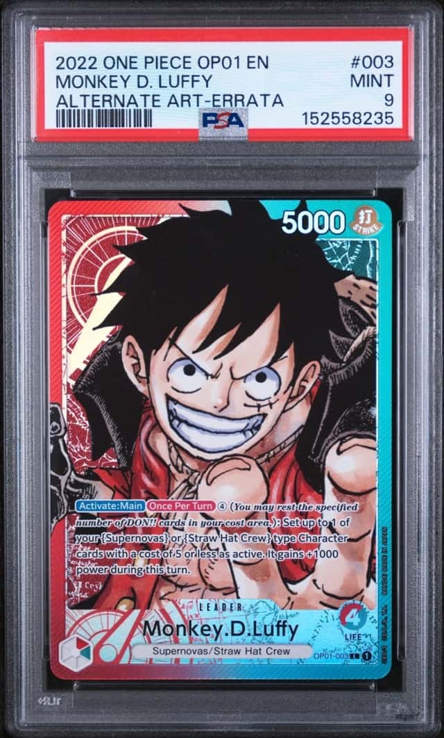 One Piece Monkey D. Luffy Op01 Romance Dawn 003 Alternate Art Errata PSA 9 Mint
