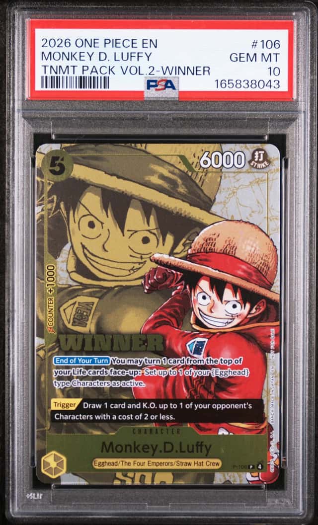 2026 One Piece Monkey D. Luffy TNMT Pack Vol. 2 Winner PSA 10 GEM MINT P-106 (C)