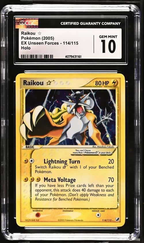 2005 Pokemon Ex Unseen Forces Gold Star Holo Raikou #114