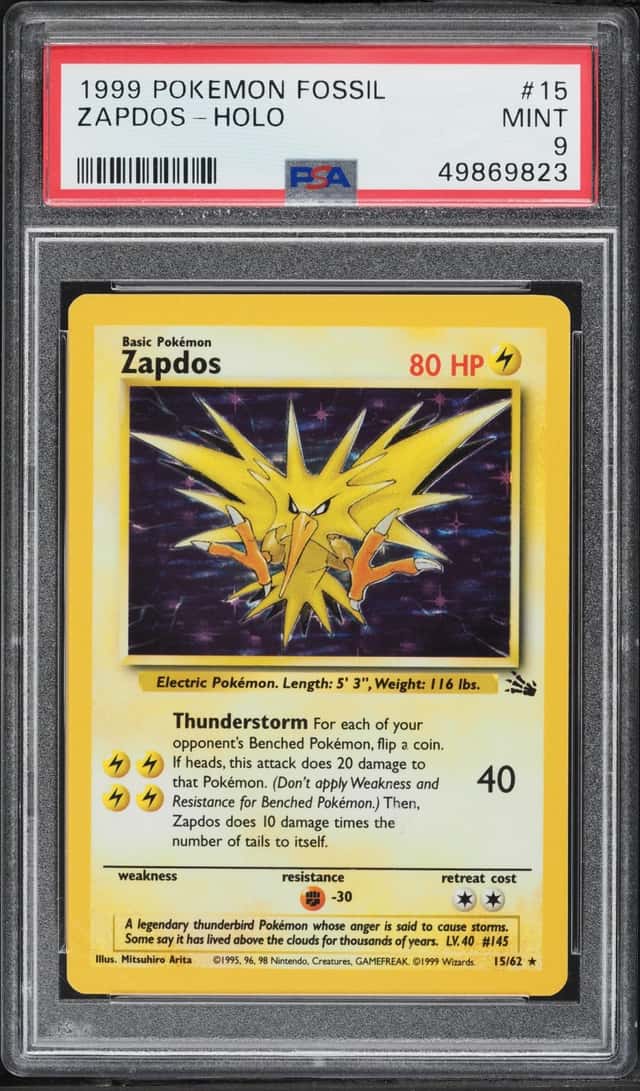 1999 Pokemon Fossil Holo Zapdos #15 PSA 9 MINT