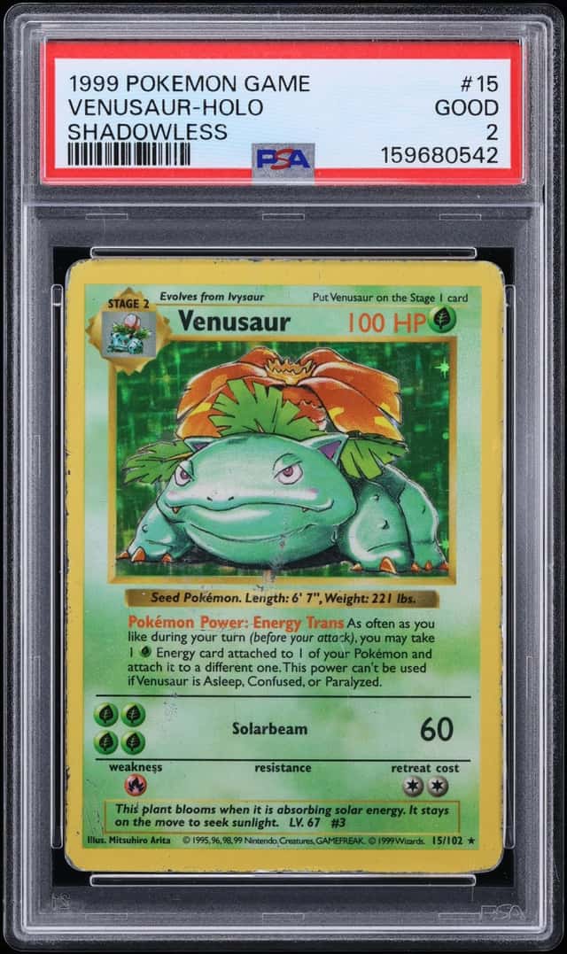 1999 Pokemon Base Set Shadowless Holo Venusaur #15 PSA 2 GD