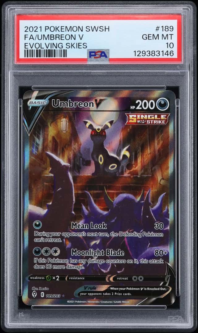 2021 Pokemon Sword & Shield Evolving Skies Full Art Umbreon V #189 PSA 10 GEM MINT