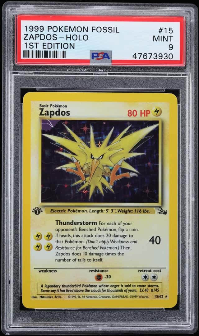 1999 Pokemon Fossil 1st Edition Holo Zapdos #15 PSA 9 MINT