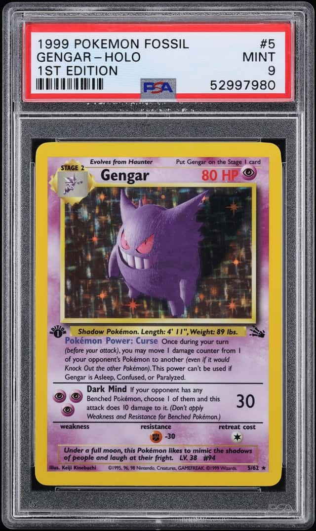 1999 Pokemon Fossil 1st Edition Holo Gengar #5 PSA 9 MINT
