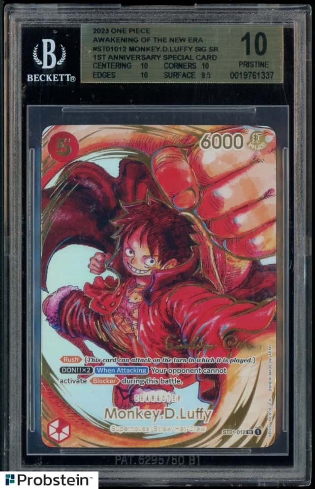 2023 One Piece OP05 EN 1st Anniversary Signature #012 Monkey D Luffy BGS 10
