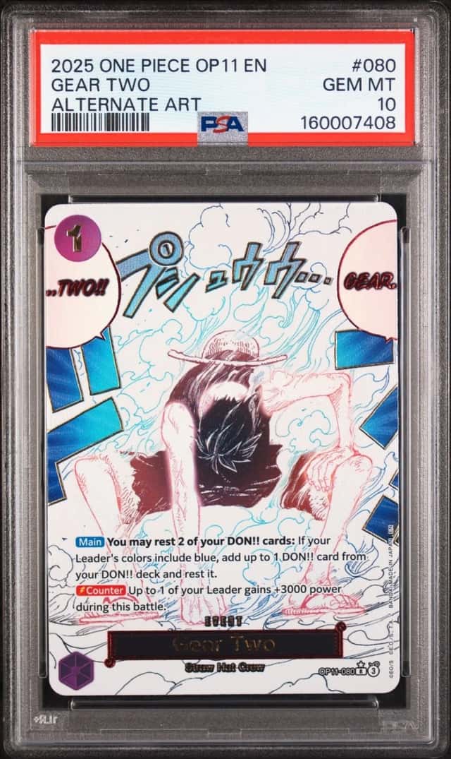 2025 ONE PIECE OP11-A FIST OF DIVINE SPEED ALTERNATE ART #080 GEAR TWO PSA 10