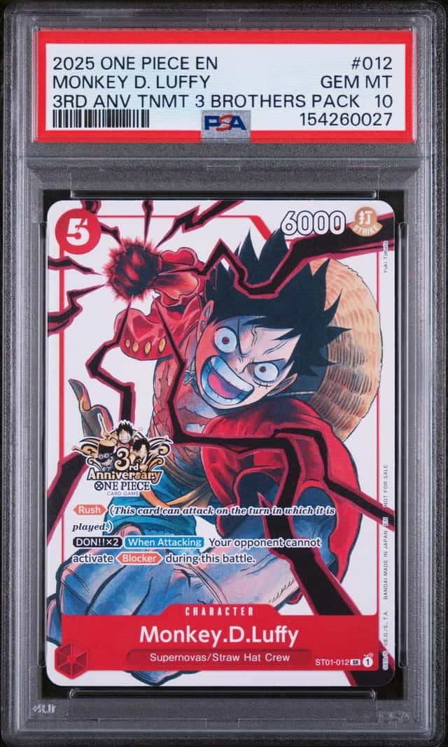 2025 ONE PIECE 3RD ANNIVERSARY TOURNAMENT 3 BROTHERS PACK MONKEY D. LUFFY PSA 10