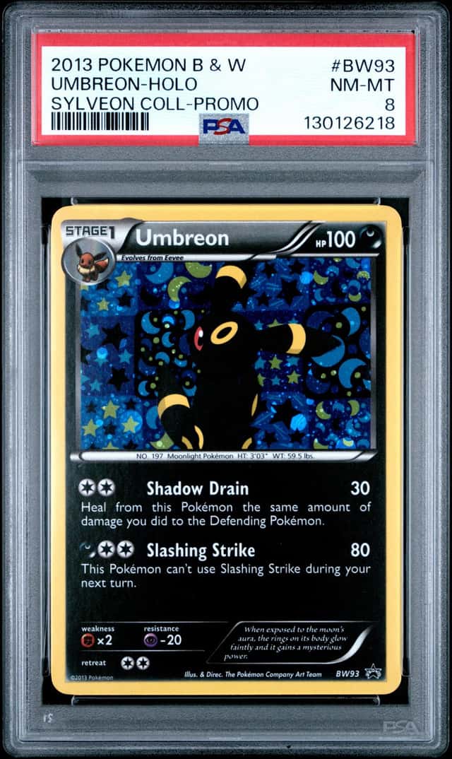 2013 POKEMON UMBREON-HOLO SYLVEON COLL-PROMO BLACK & WHITE #BW93 PSA 8