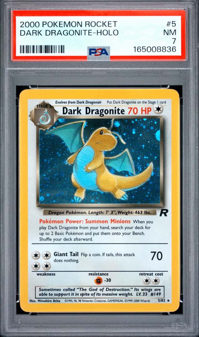 2000 POKEMON ROCKET #5 DARK DRAGONITE-HOLO PSA 7