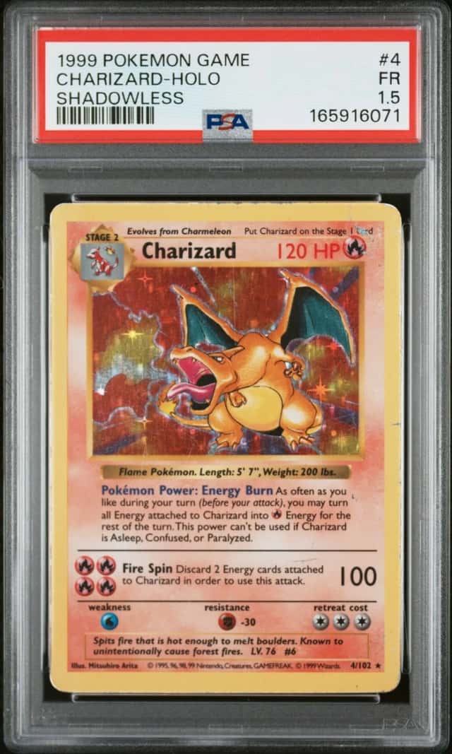 1999 POKEMON BASE SET SHADOWLESS #4 CHARIZARD-HOLO PSA 1.5