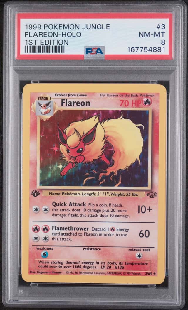POKEMON FLAREON-HOLO 1999 JUNGLE #3 1ST EDITION PSA 8