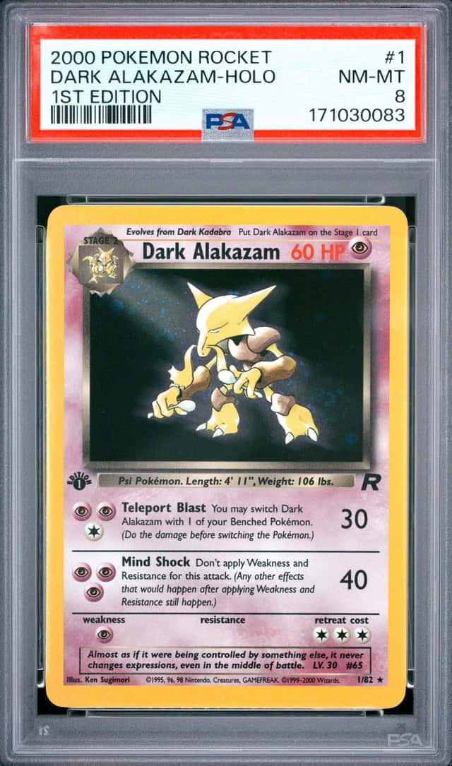 2000 POKEMON ROCKET 1ST EDITION #1 DARK ALAKAZAM-HOLO PSA 8