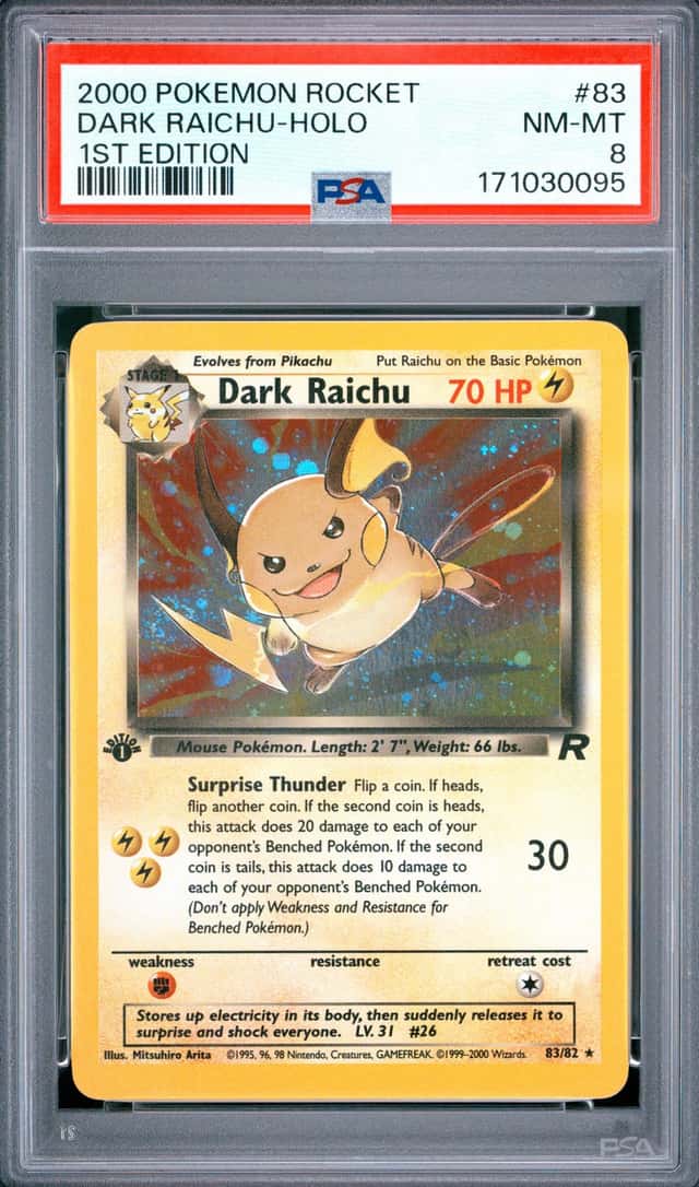 2000 POKEMON ROCKET 1ST EDITION #83 DARK RAICHU-HOLO PSA 8