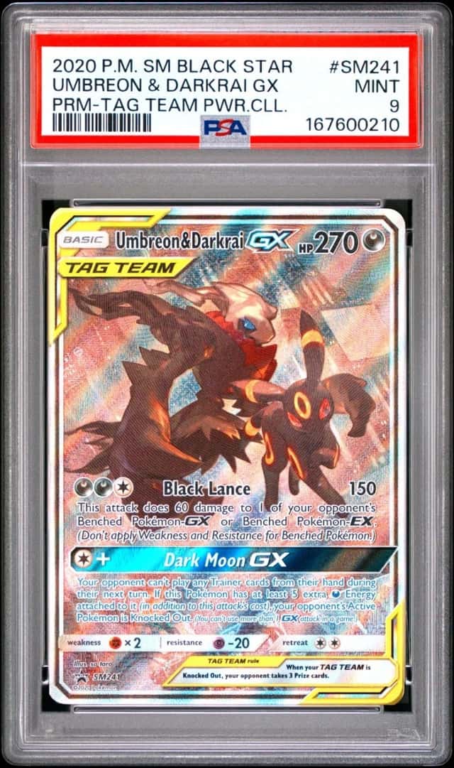 2020 POKEMON SM BLACK STAR PROMO #SM241 UMBREON & DARKRAI GX PSA 9