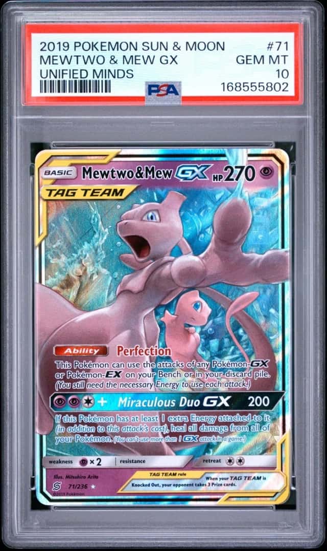 2019 Pokemon Sun & Moon Unified Minds Mewtwo & Mew GX Tag Team #71 PSA 10