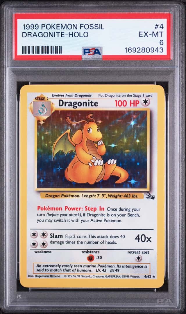 1999 POKEMON FOSSIL #4 DRAGONITE-HOLO PSA 6