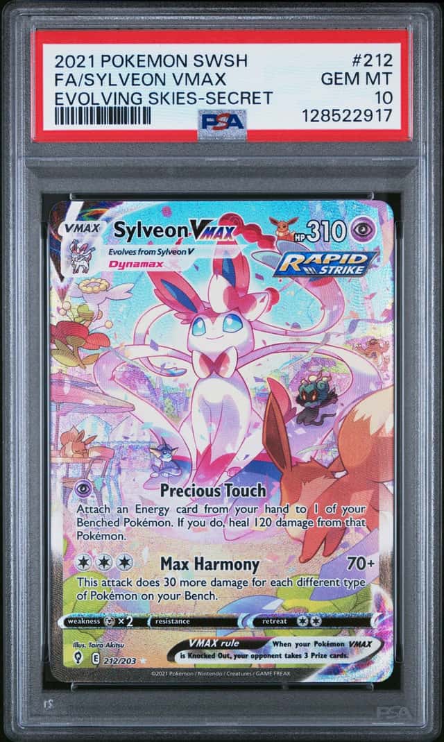 2021 Pokemon SWSH Evolving Skies Secret #212 FA Sylveon VMAX PSA 10