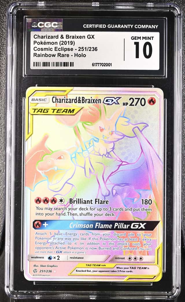 Pokemon 2019 Charizard Braixen GX 251 Rainbow Rare Cosmic Eclipse GEM MT CGC 10