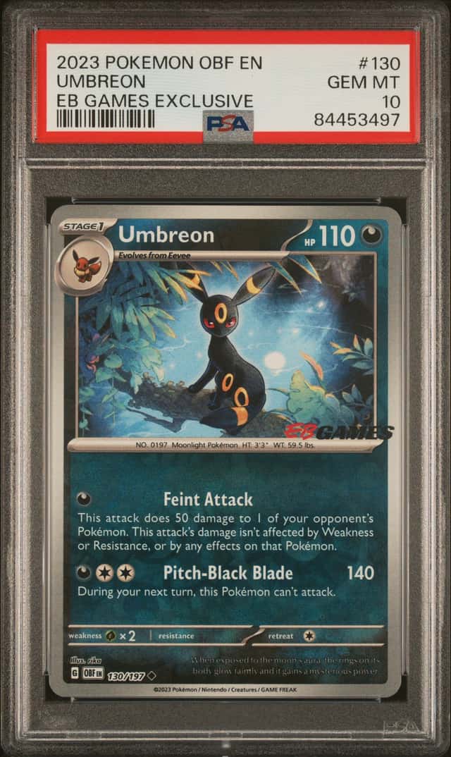Pokemon Umbreon Obsidian Flames 130/197 EB Games Exclusive PSA 10 Gem Mint