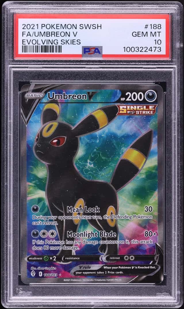 2021 Pokemon Sword & Shield Evolving Skies Full Art Umbreon V #188 PSA 10 GEM MINT