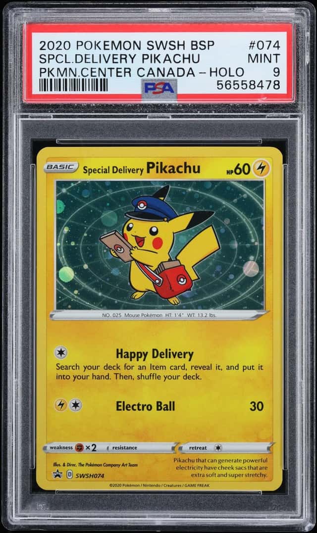 2020 Pokemon Sword & Shield Promo Center Canada Holo Special Delivery Pikachu #074 PSA 9 MINT