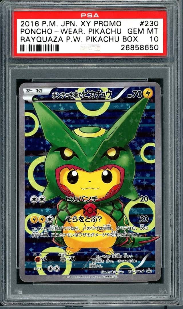 POKEMON PONCHO 2016 JPN XY PROMO #230 WEAR.PIKACHU RAYQUAZA P.W. BOX PSA 10