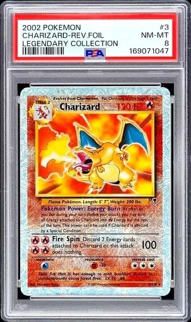 POKEMON CHARIZARD-REV.FOIL 2002 LEGENDARY COLLECTION #3 PSA 8