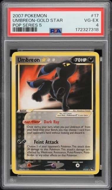 POKEMON UMBREON 2007 SERIES 5 #17 GOLD STAR POP SERIES 5 PSA 4