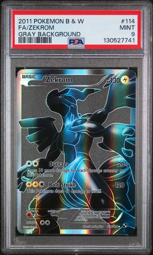 Pokémon TCG Zekrom Gray Background Full Art 114/114 PSA 9 Black White Holo Card