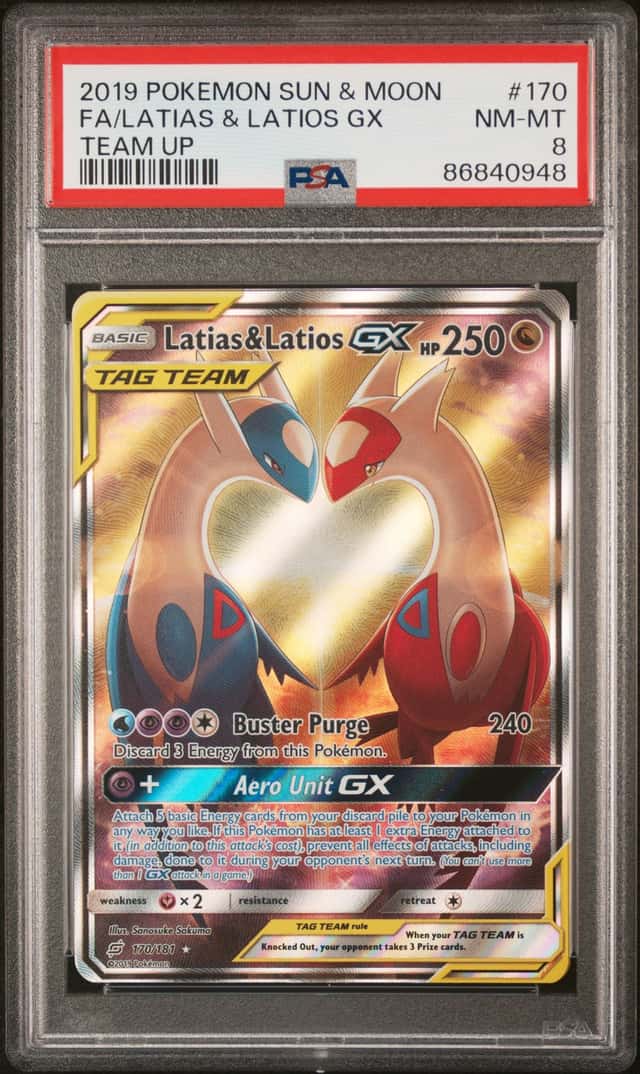 PSA 8 2019 Pokémon Sun & Moon Latias & Latios GX #170 Tag Team Full Art