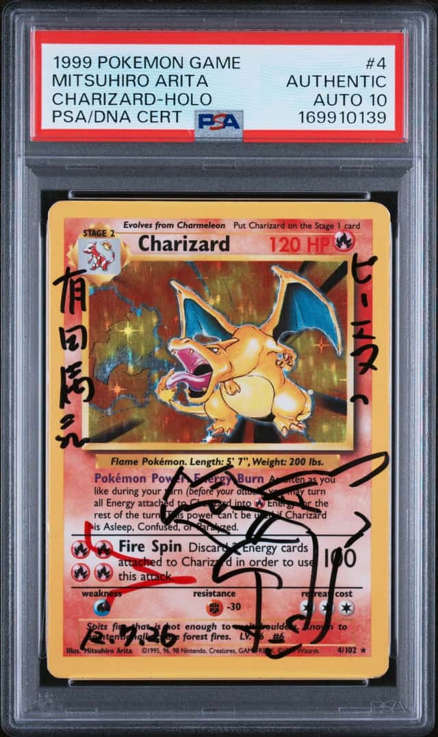 Mitsuhiro Arita Signed 1999 Pokemon Game #4 Charizard Holo PSA/DNA AUTH AUTO 10