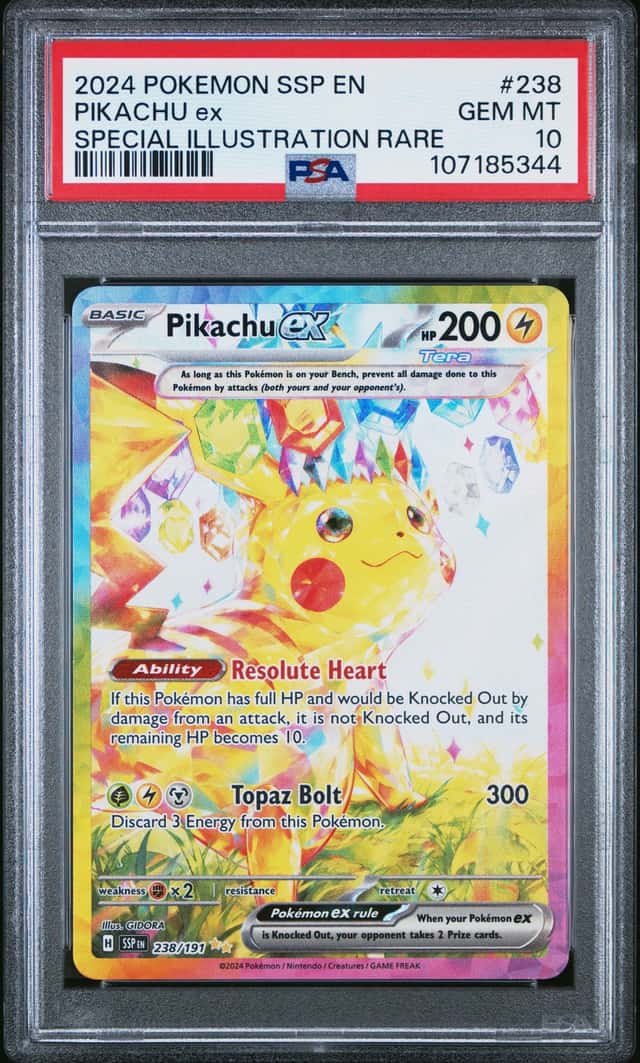 PIKACHU EX 2024 POKEMON SURGING SPARKS 238/191 SIR PSA 10 Q3963-7
