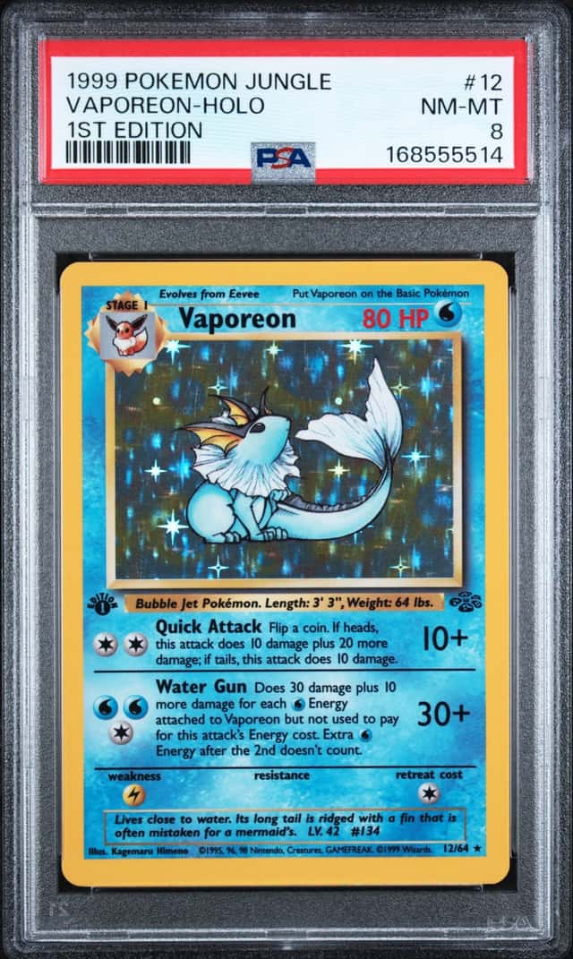 1999 POKEMON JUNGLE 1ST EDITION #12 VAPOREON-HOLO PSA 8