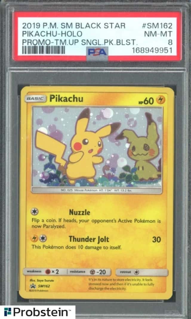 2019 Pokemon SM Black Star Promo Team Up Sngl. #SM162 Pikachu Holo PSA 8