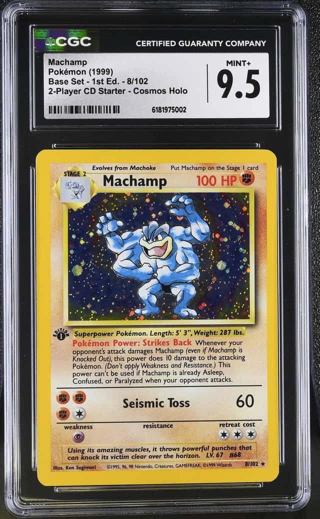 CGC 9.5 1999 Machamp Base Set 8/102 Cosmo Holo POP 14 Holo Rare 1st Ed