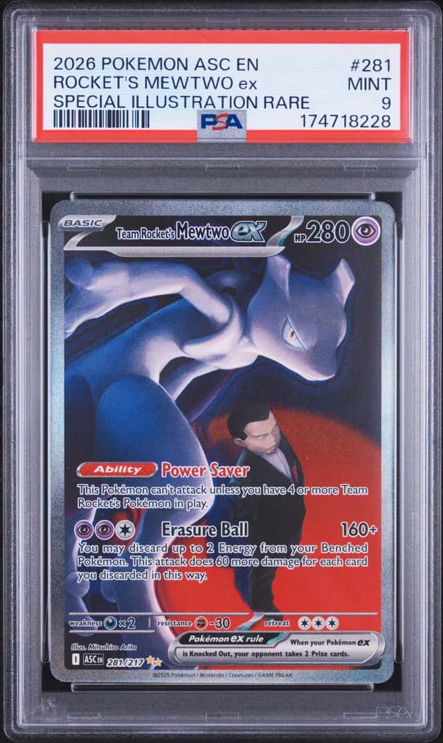 2026 Pokemon Team Rocket's Mewtwo ex Special Illustration Rare #281/217 PSA 9