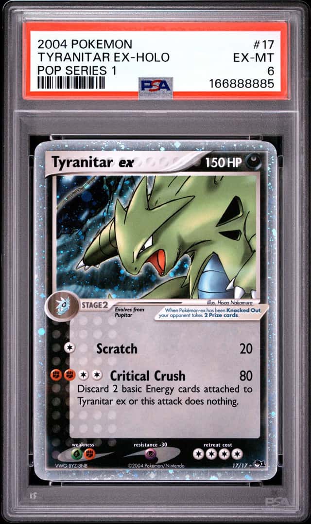 PSA 6 Tyranitar ex Holo 17 Pop Series 1 Pokemon Vintage Silver Border Swirl 🌀