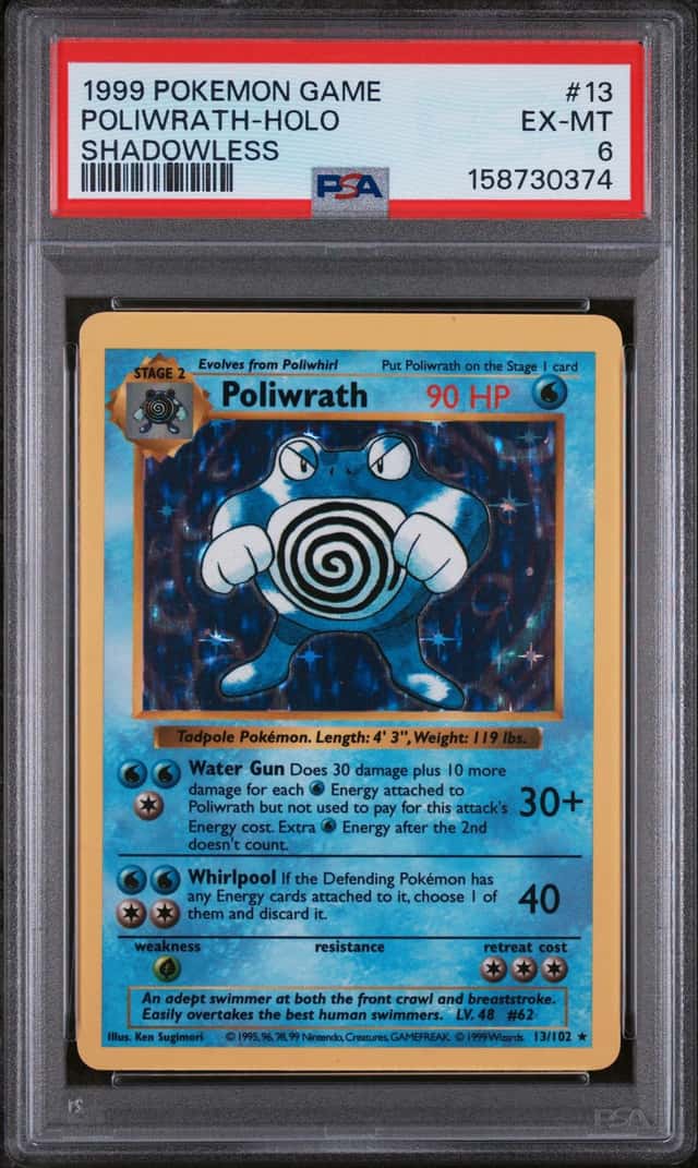 1999 Pokemon PSA 6 Ex-Mt Poliwrath 013/102 Base Set (Shadowless) Holo